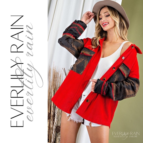 Corduroy Aztec Print Shirt Jacket - Picture 2 of 13